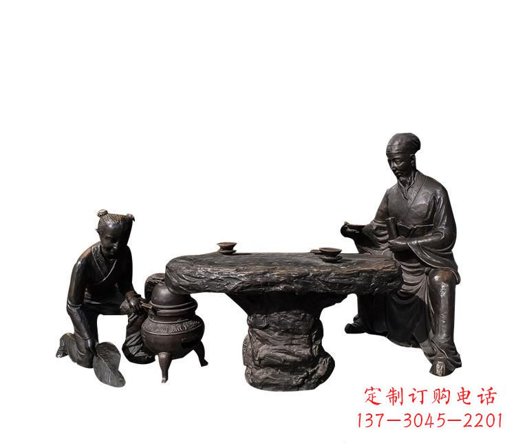常州熬中药的儿童和老中医铜雕