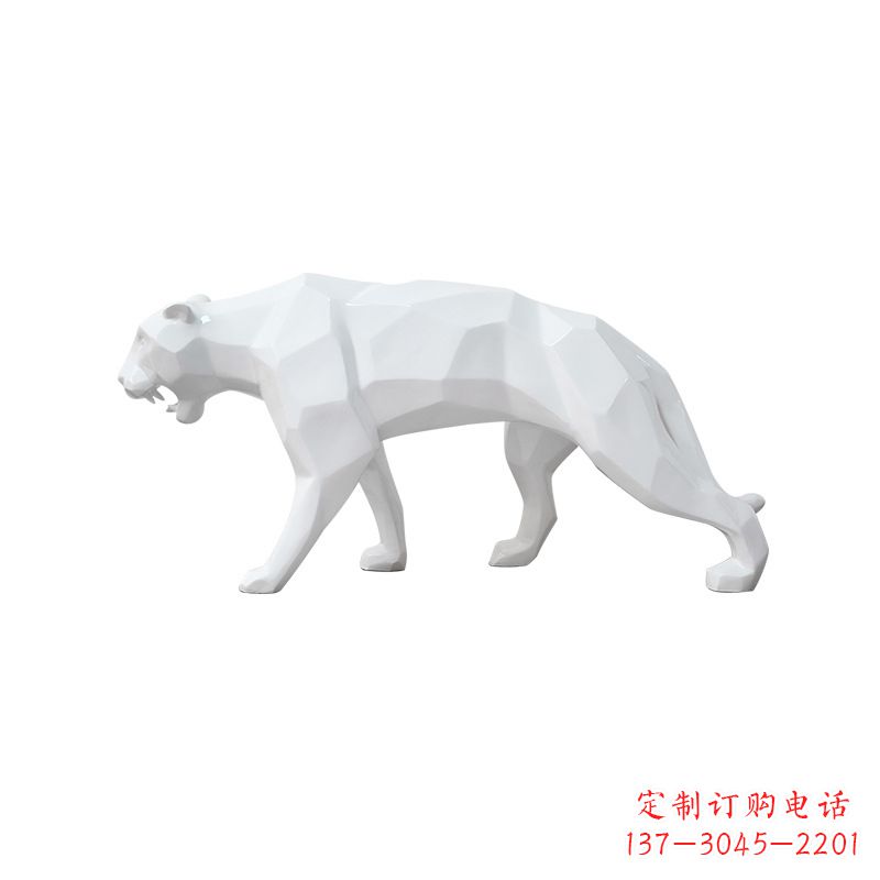 常州白色几何面抽象豹子玻璃钢雕塑