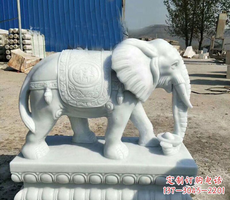 常州鼻卷元宝的大象汉白玉吉祥如意石雕