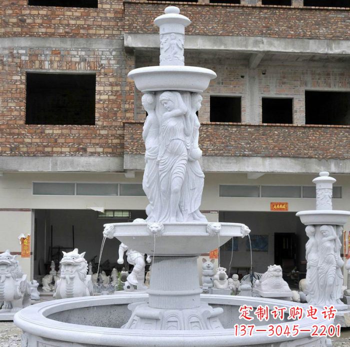 常州别墅景观汉白玉西方人物喷泉石雕