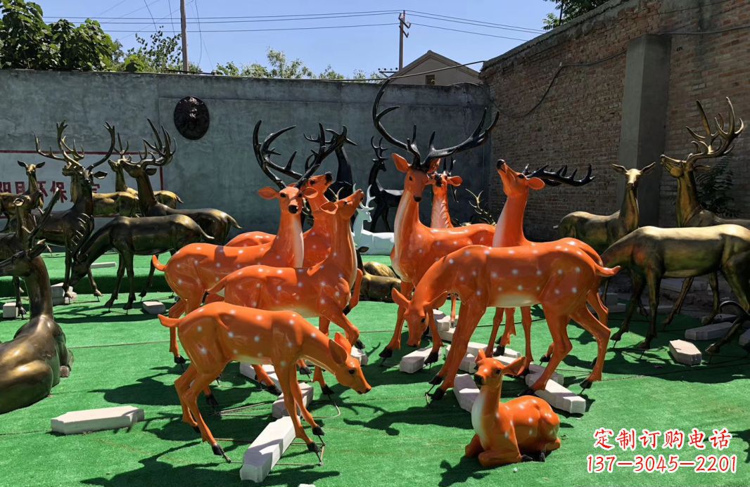 常州玻璃钢彩绘梅花鹿雕塑别墅庭院仿真动物摆件