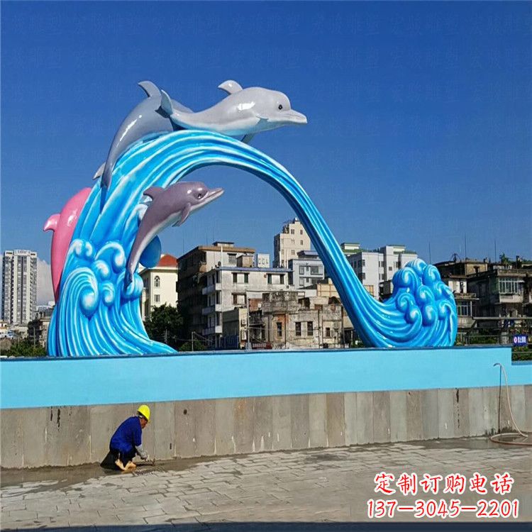 常州玻璃钢大型景观海豚雕塑-游泳馆游乐场景观雕塑