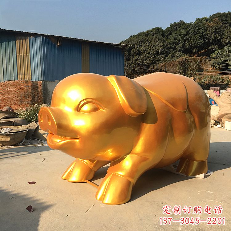 常州玻璃钢大型漆金猪仔雕塑-大型商场美陈动物雕塑