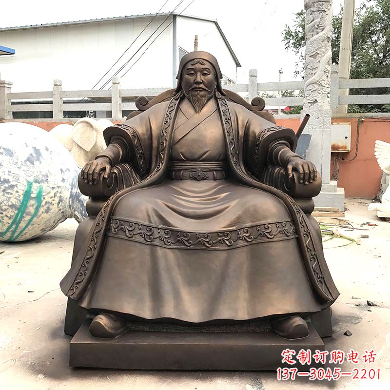 常州玻璃钢仿铜成吉思汗雕塑-中国古代著名帝王军事家雕像