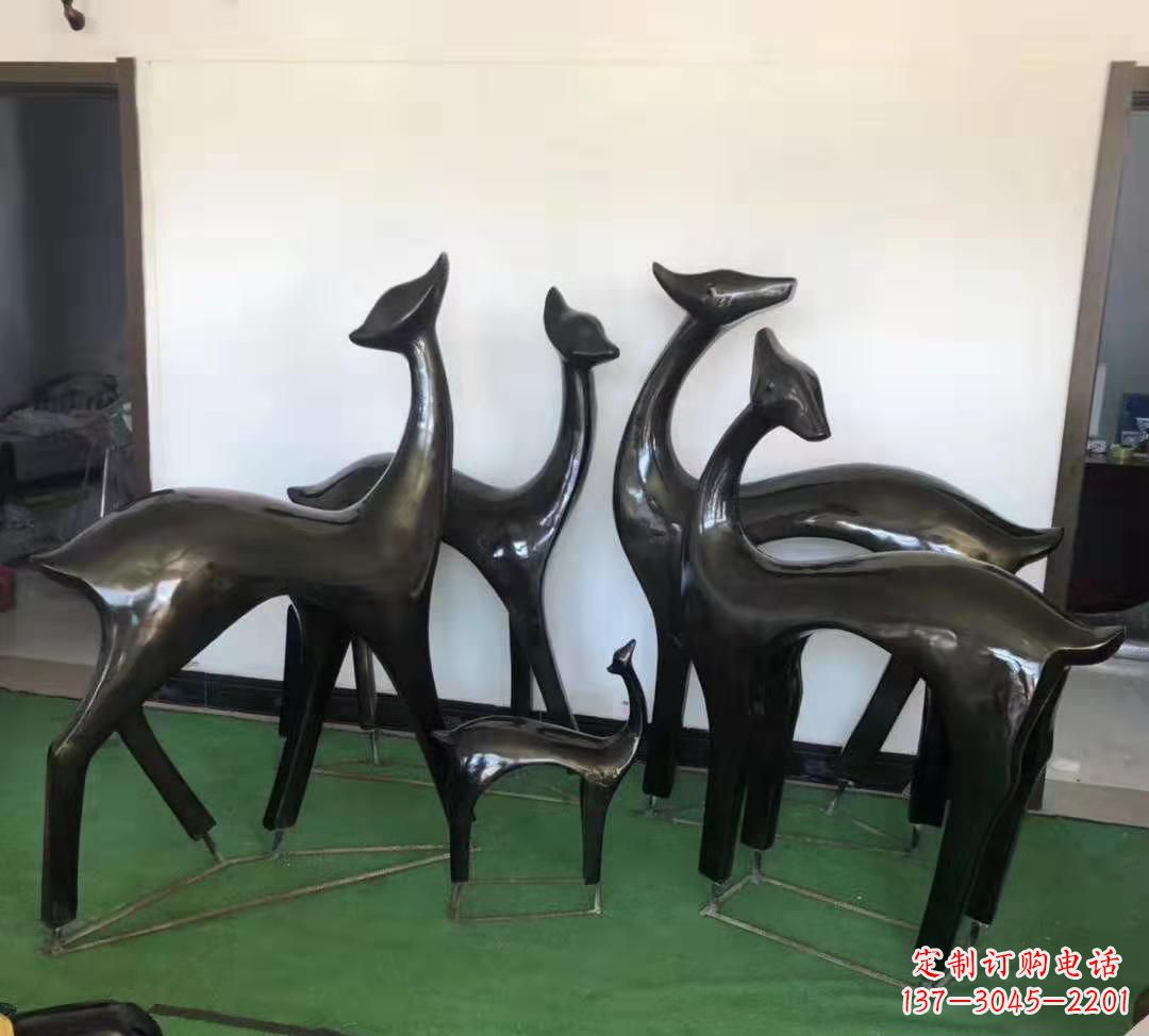 常州玻璃钢仿铜抽象小鹿雕塑庭院景观摆件