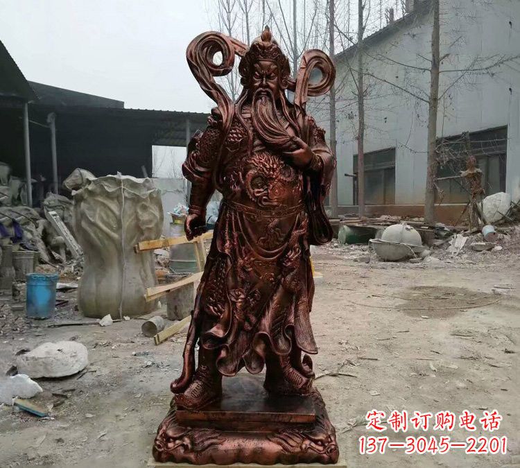 常州玻璃钢仿铜捋须关公雕塑
