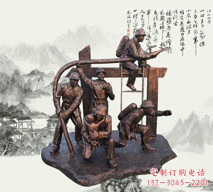 常州玻璃钢仿铜消防员雕塑传承英雄豪情