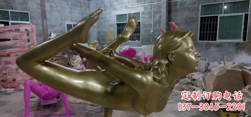 常州玻璃钢仿铜瑜伽女人人物雕塑