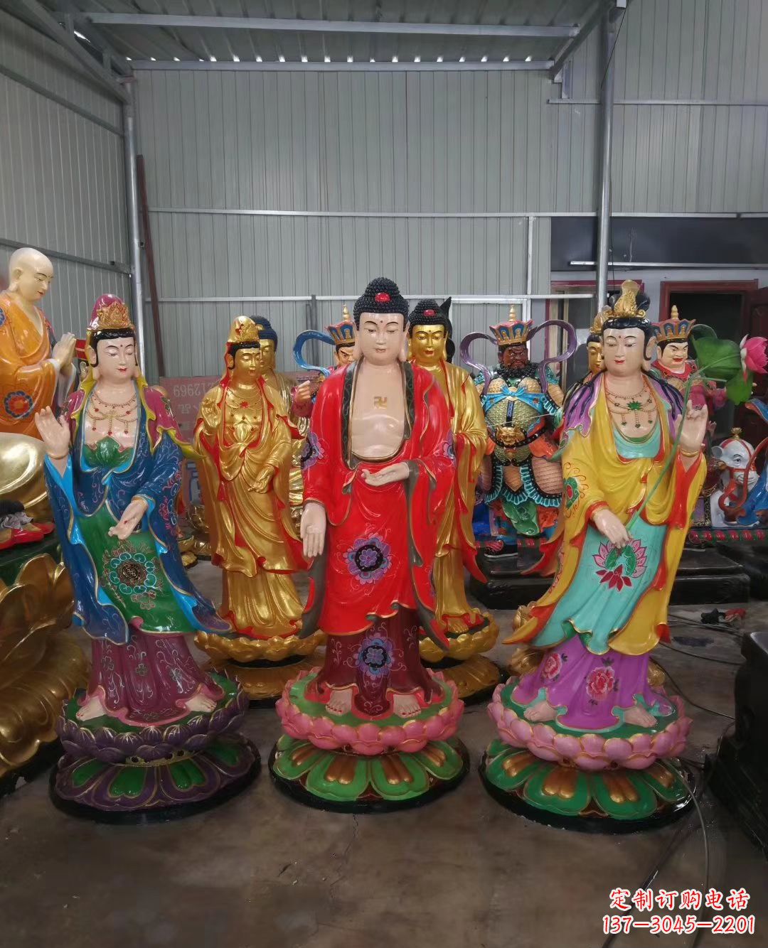 常州玻璃钢佛像彩绘西方三圣雕塑
