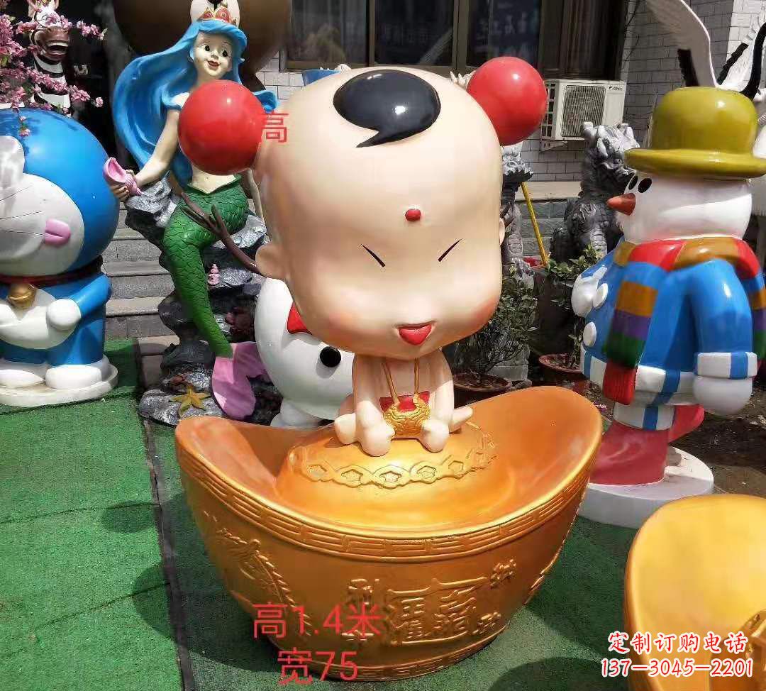 常州玻璃钢元宝娃娃雕塑招财进宝