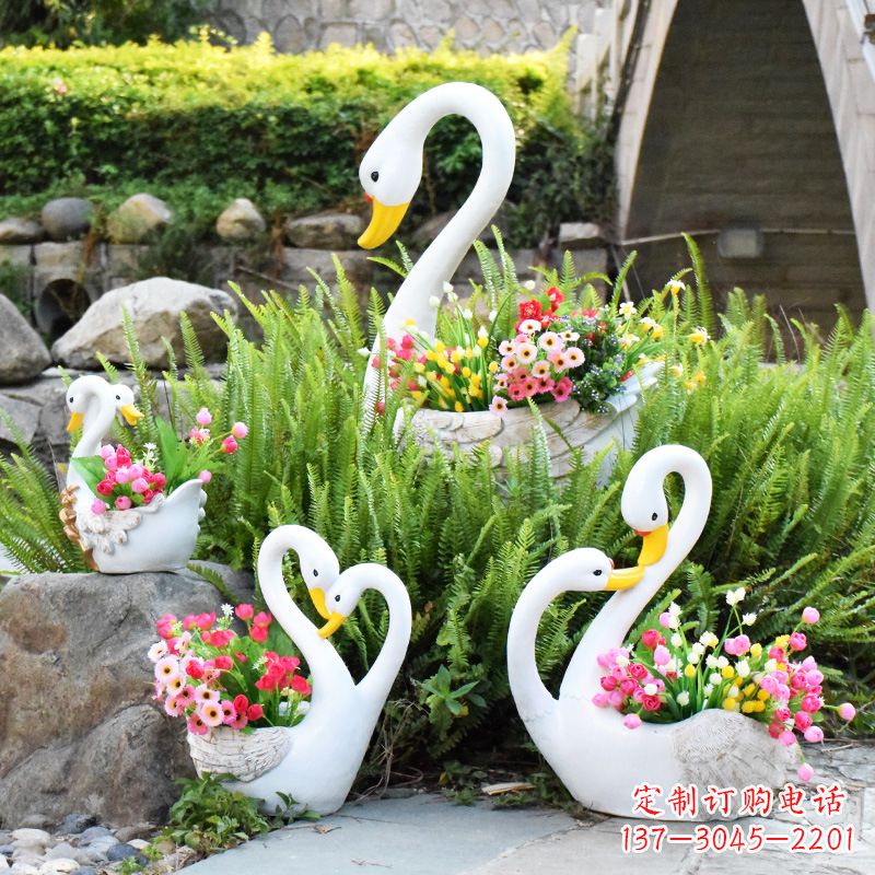常州玻璃钢天鹅花盆公园雕塑摆件