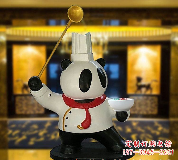 常州玻璃钢熊猫厨师雕塑