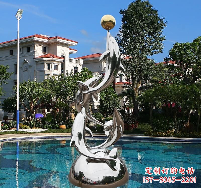 常州不锈钢别墅海豚雕塑