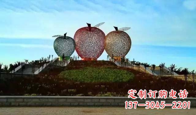 常州不锈钢城市彩色镂空苹果雕塑