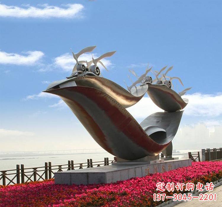 常州不锈钢城市抽象船和海鸥雕塑
