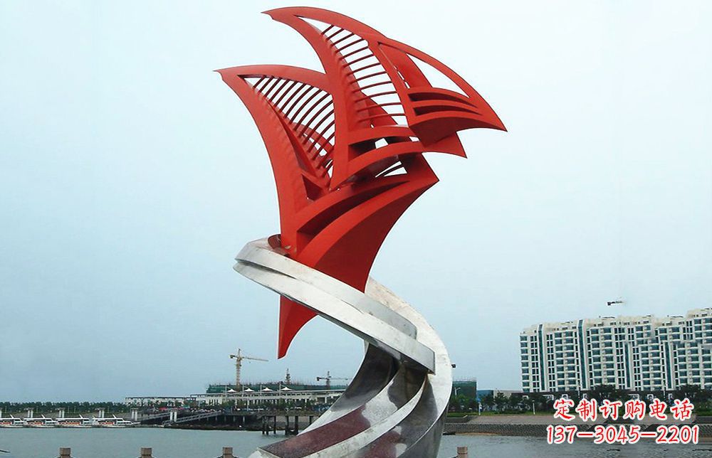 常州不锈钢抽象帆船海边景观雕塑22