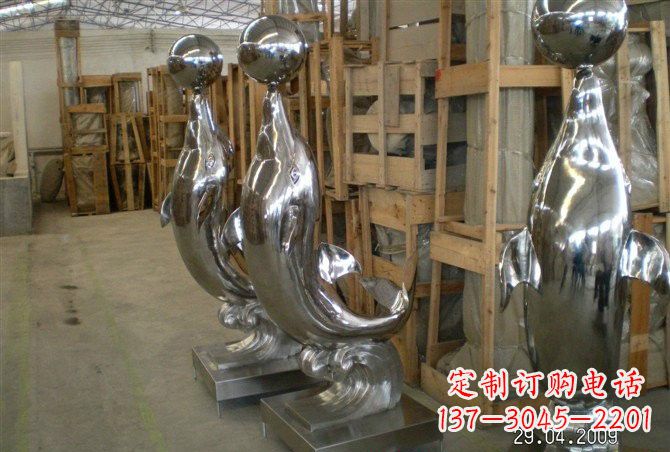 常州不锈钢海豚顶球雕塑
