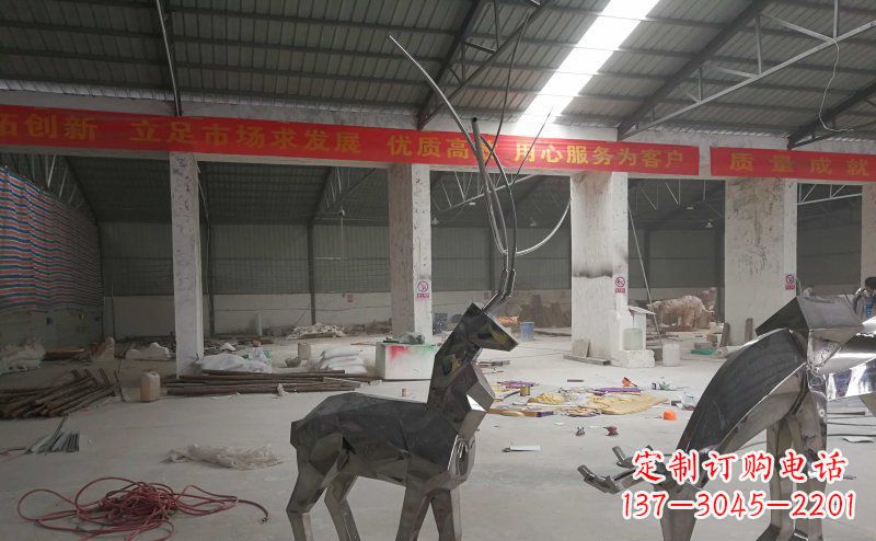 常州不锈钢抽象几何麋鹿动物雕塑