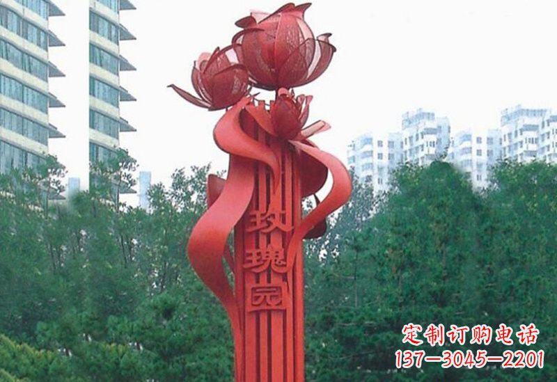 常州不锈钢玫瑰雕塑精美而优雅