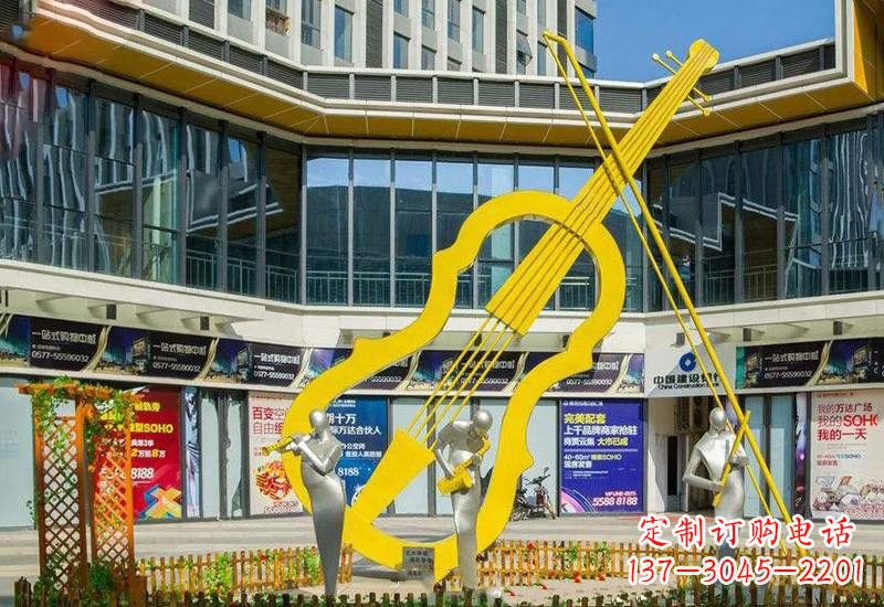 常州不锈钢抽象喷漆大提琴雕塑