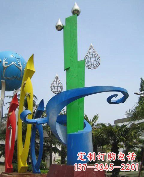 常州不锈钢抽象水滴和植物雕塑