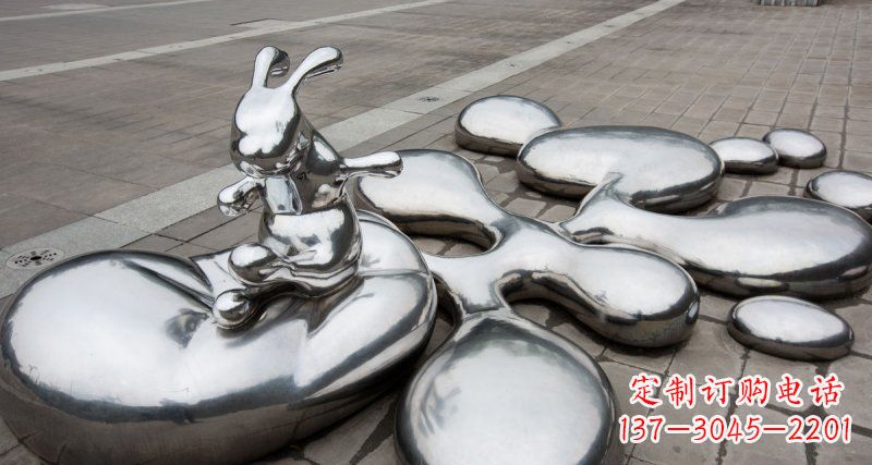 常州不锈钢抽象兔子和水滴广场雕塑