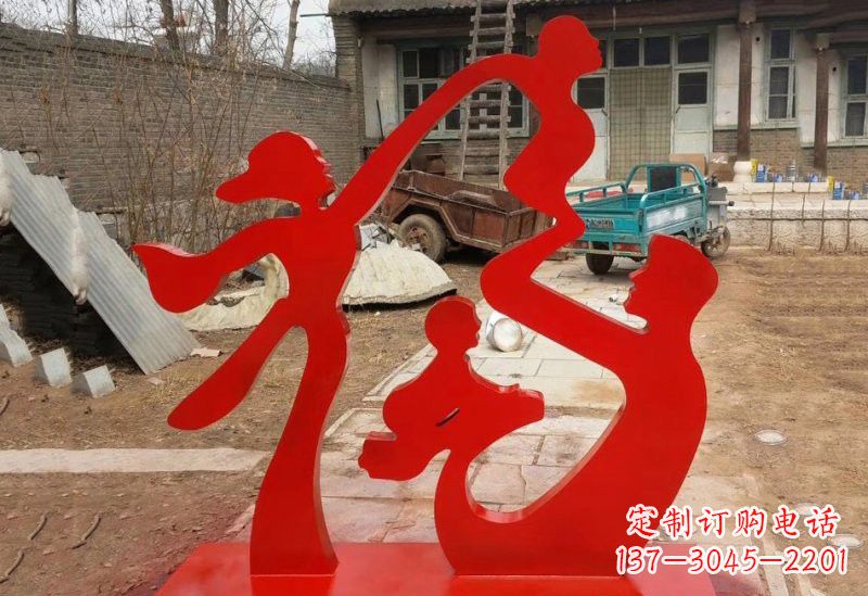常州不锈钢抽象一家四口福字雕塑
