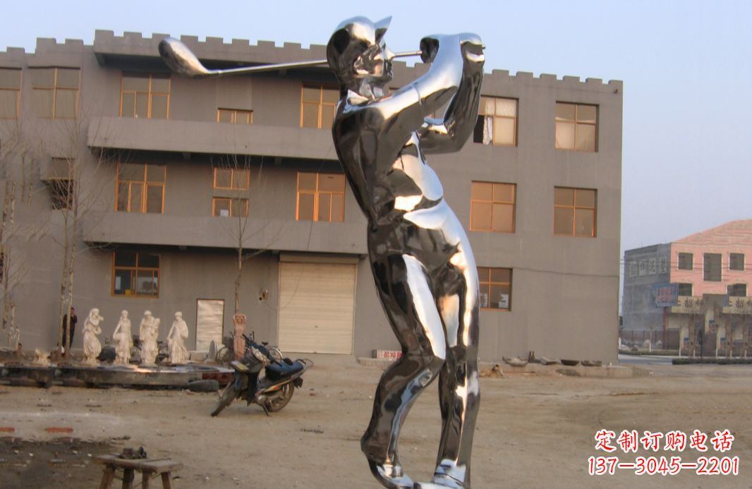 常州不锈钢打高尔夫球广场雕塑