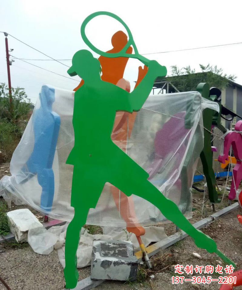 常州不锈钢打羽毛球抽象人物雕塑