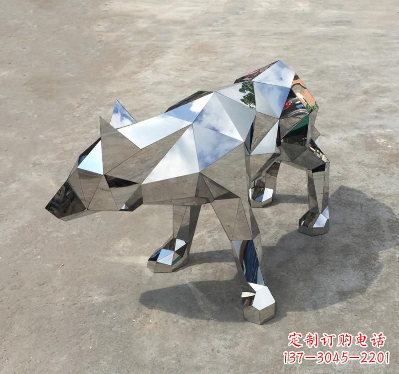 常州不锈钢动物几何狼雕塑