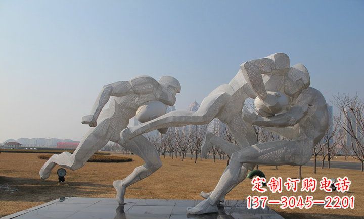 常州不锈钢橄榄球运动抽象人物雕塑