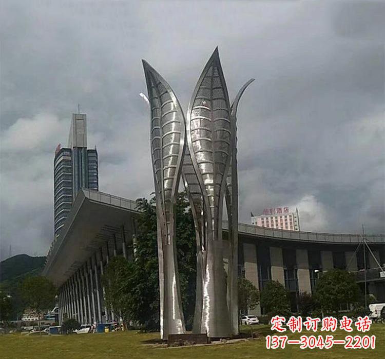 常州不锈钢公园大型抽象树叶雕塑