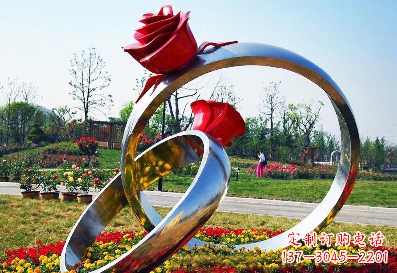 常州不锈钢公园玫瑰花戒指雕塑精致精美的礼物