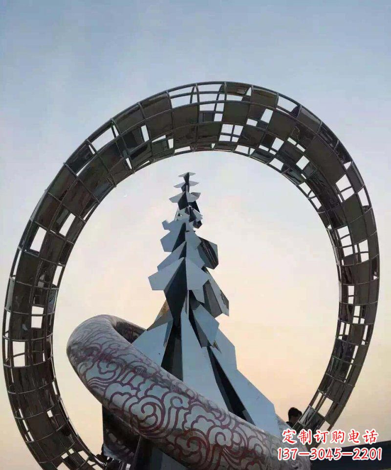 常州不锈钢松树祥云雕塑