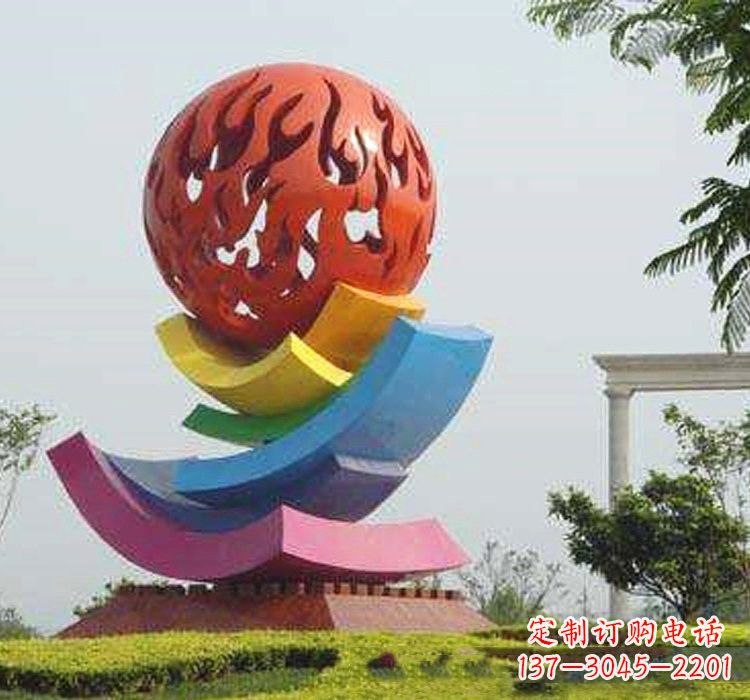 常州不锈钢广场火苗镂空球雕塑