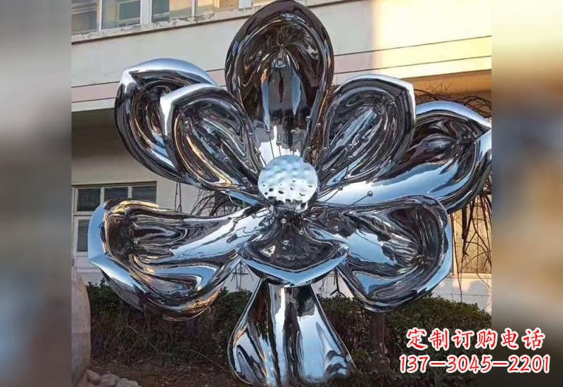 常州不锈钢广场镜面莲花雕塑精美外形,传承佛教文化