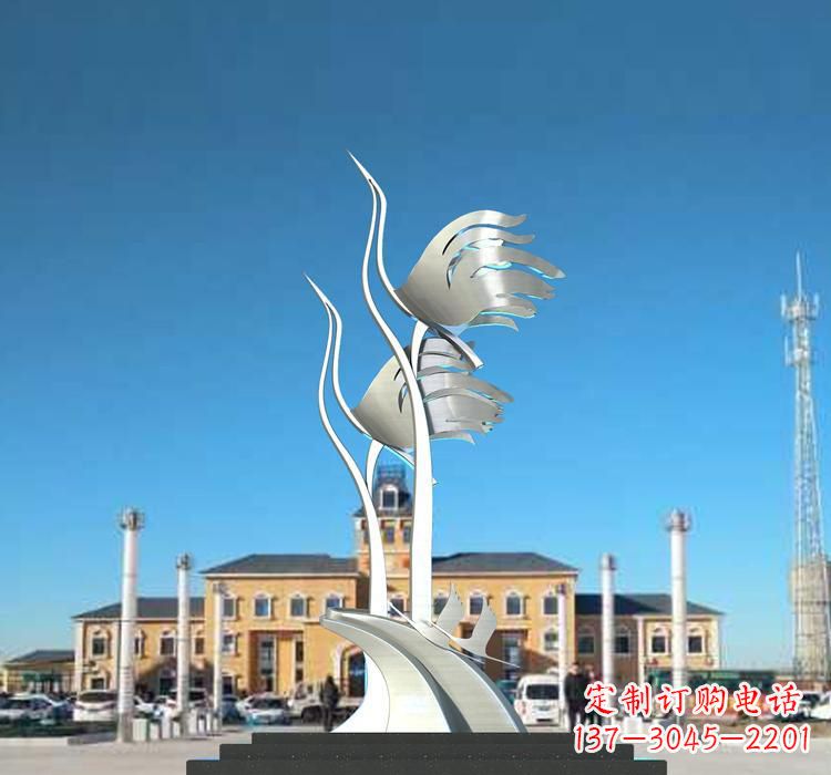 常州静谧优雅不锈钢仙鹤雕塑