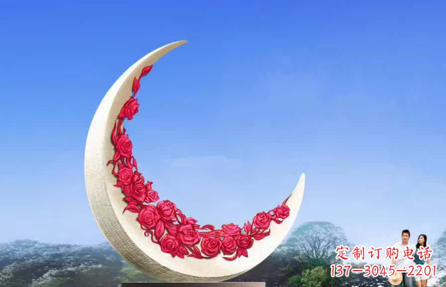 常州不锈钢广场月亮雕塑月光下的璀璨美景