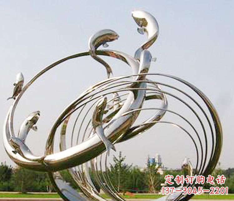 常州不锈钢海豚雕塑美丽而又神秘