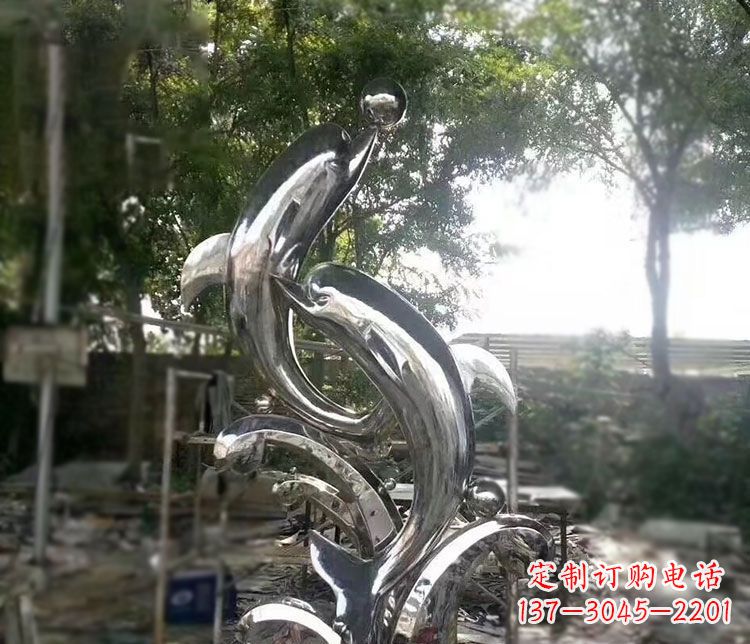 常州不锈钢海豚顶球雕塑