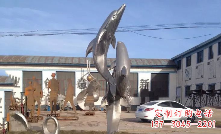 常州不锈钢海豚嬉戏雕塑精美的艺术视觉