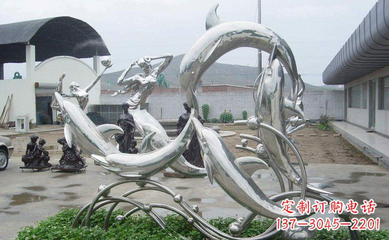 常州不锈钢海豚嬉戏动物雕塑