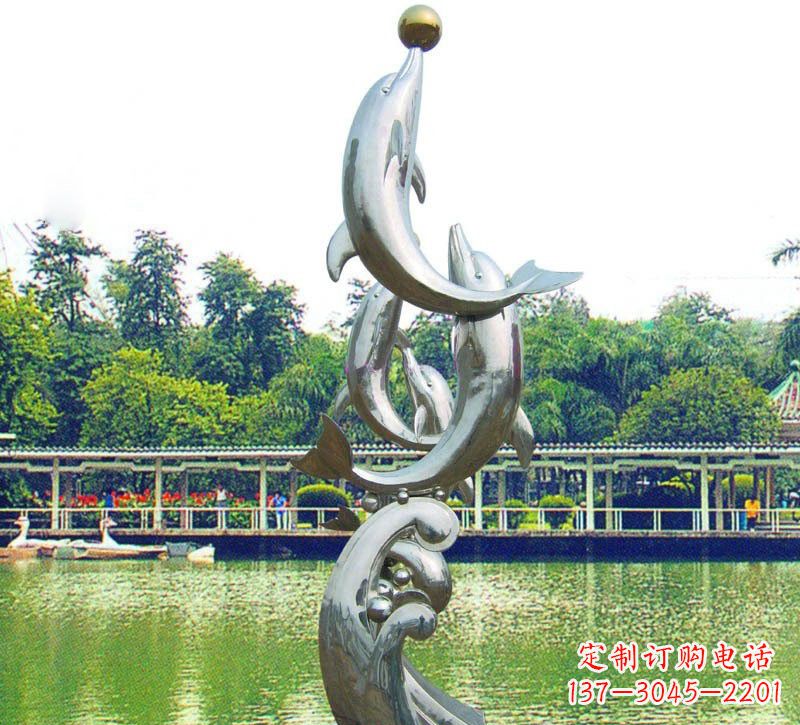 常州不锈钢海豚戏球动物雕塑