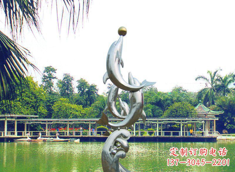 常州不锈钢海豚戏球公园雕塑