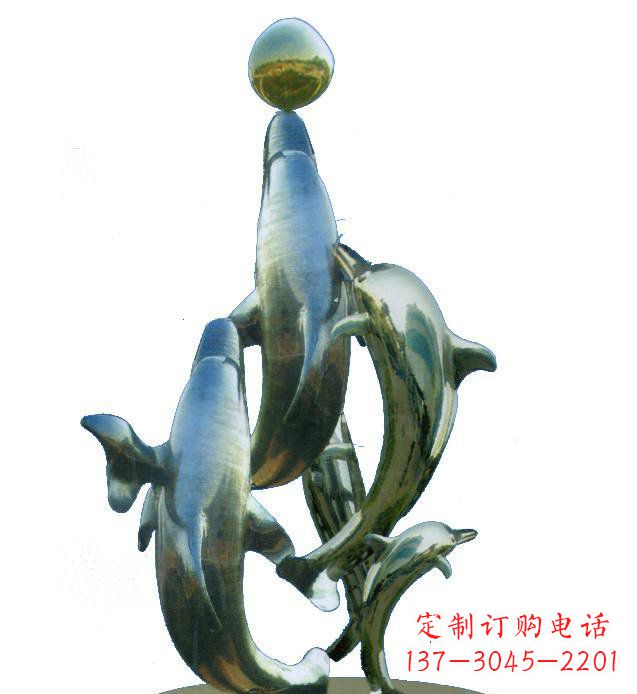 常州不锈钢海豚戏球校园雕塑 (2)