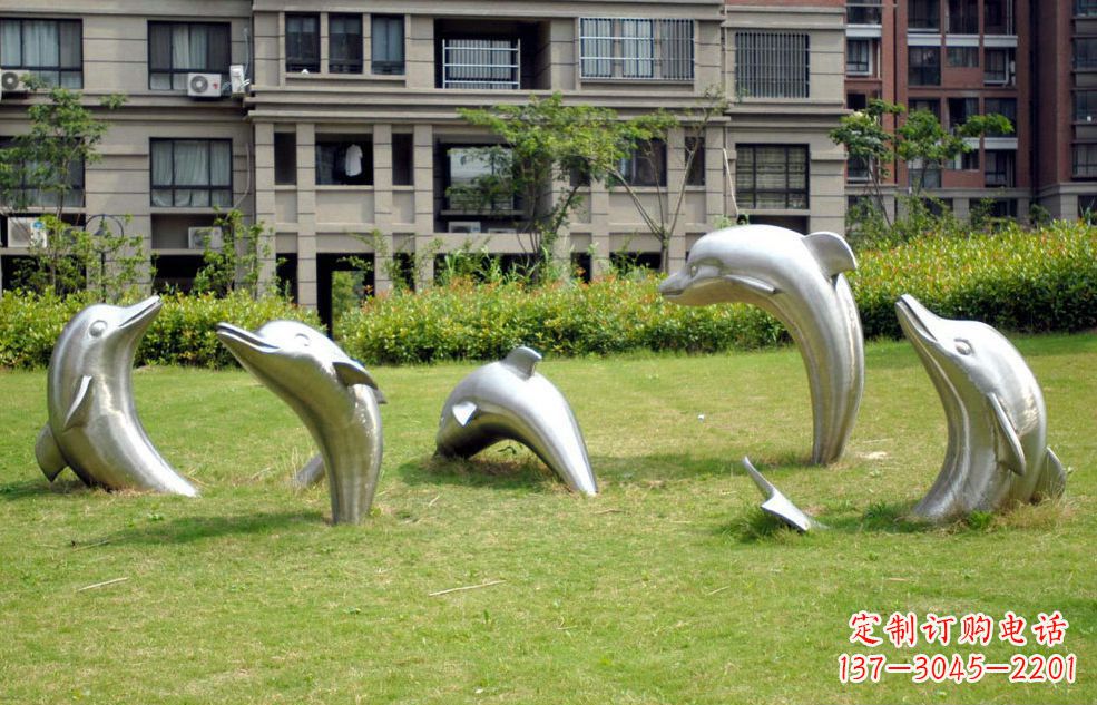 常州不锈钢海豚小区雕塑