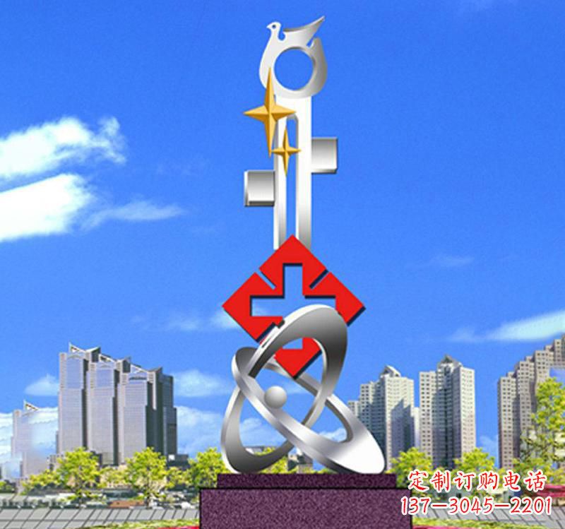 常州不锈钢红十字和平鸽雕塑