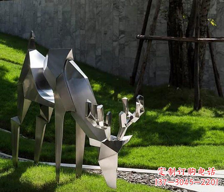 常州不锈钢几何鹿公园抽象动物雕塑