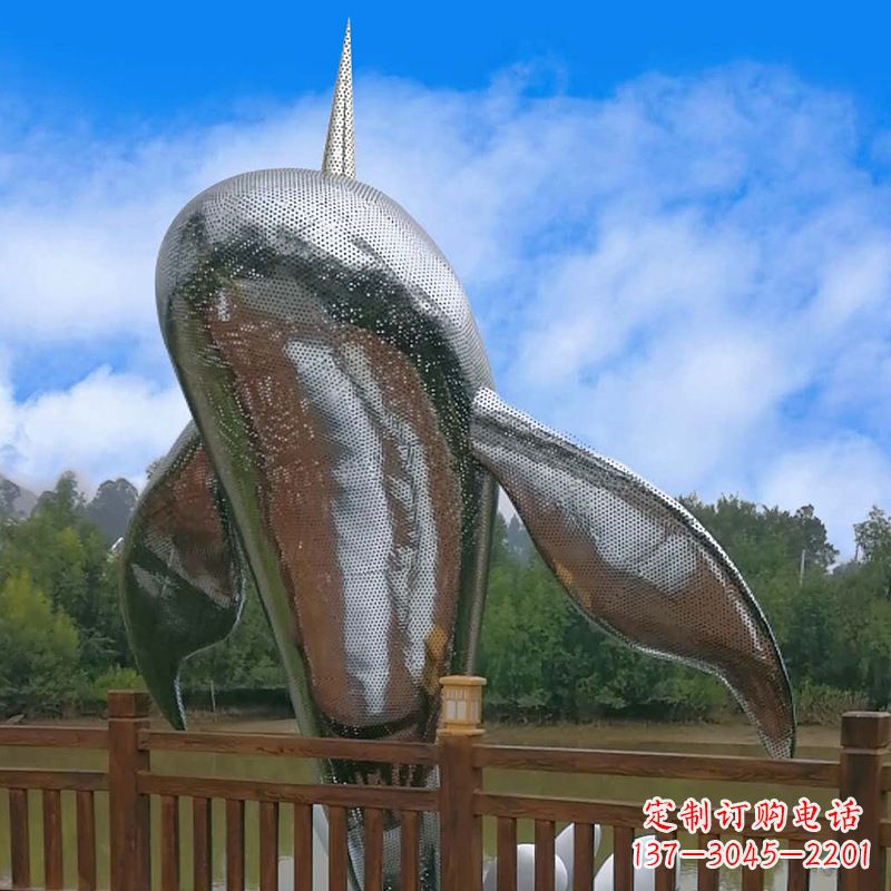 常州不锈钢鲸鱼雕塑,大型海边公园水景动物景观雕塑