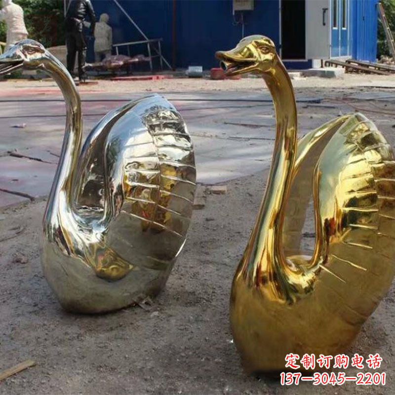 常州不锈钢镜面抽象天鹅水景喷水动物雕塑